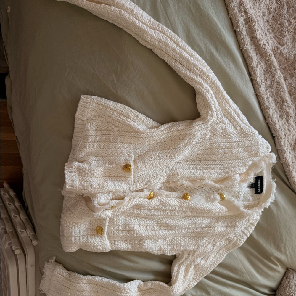 Express Cream Cardigan with Gold Accents